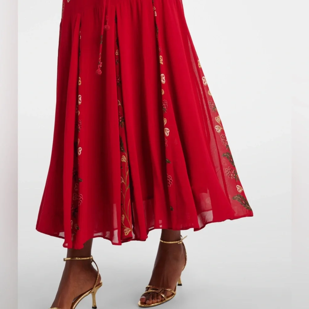 NWT Farm Rio red berry garden long sleeve pleated maxi dress - Picture 5 of 10